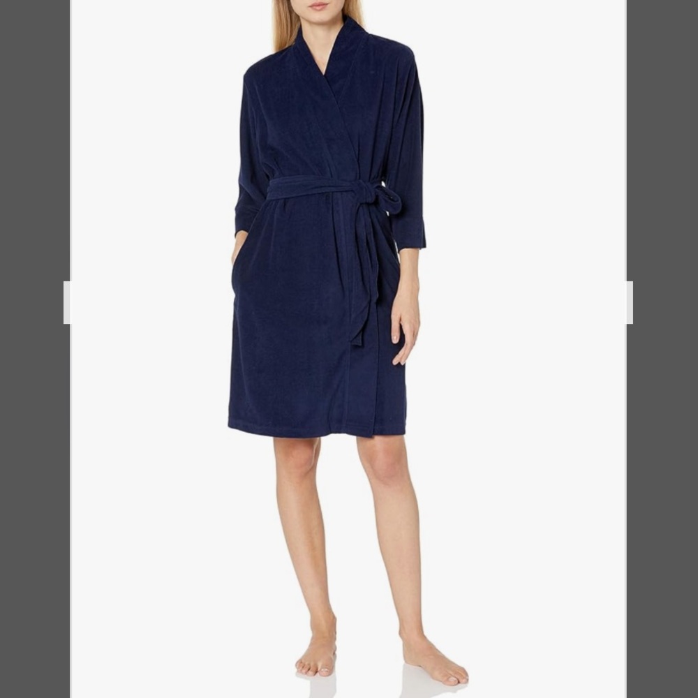 FREE w/purchase Jockey Women's Vintage Terry Robe Navy belt 3/4 sleeve dorm L